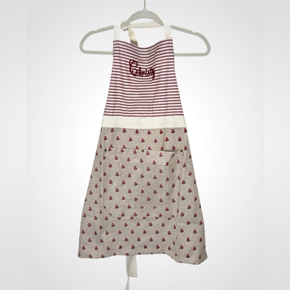 Apron Embroidered With Christy | Adjustable | Crimson Stripe Floral